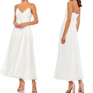 IEENA Marc Duggal White Chiffon Faux Wrap sleeveless Midi  Dress Size XL
